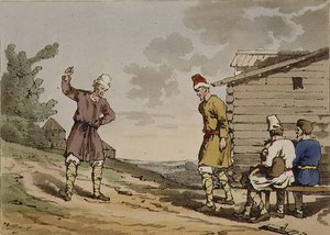 Polsk dans, tavla 96 från volym III av "The Manners, Customs and Amusements of the Russians", etsad av konstnären, pub. 1804 (akvatint) av John Augustus Atkinson