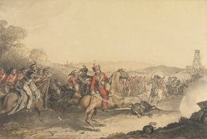 Markisen av Anglesey sårad medan han ledde en laddning av tungt kavalleri vid slutet av slaget vid Waterloo av John Augustus Atkinson