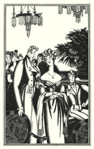 Illustration för Don Juan av Lord Byron: Juan togs emot i det bästa samhället (litho)