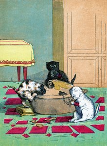 Tre små kattungar som bär vantar och äter en paj, Illustration från "Tre små kattungar" 1859