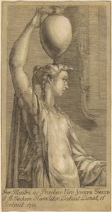 Kvinna som står med en burk på huvudet av John Baptist Jackson, after Parmigianino