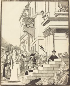 Presentation av jungfrun i templet [mittplattan] av John Baptist Jackson after Titian