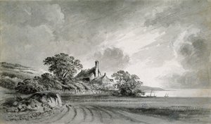 En stuga nära stranden av en sjö, 1700-talet av John Baptist Malchair