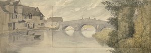 Hythe Bridge, Oxford, 1789 (akvarell över grafit på tre pappersark klistrade på ett större ark) av John Baptist Malchair