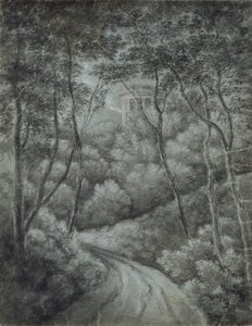 Landskap med en stig genom en skog och ett klassiskt tempel, sent 1700-tal. av John Baptist Malchair
