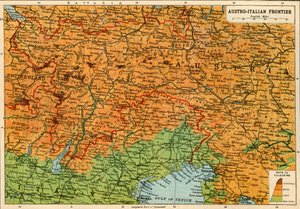 Karta över den österrikisk-italienska gränsen, första världskriget, c1920.