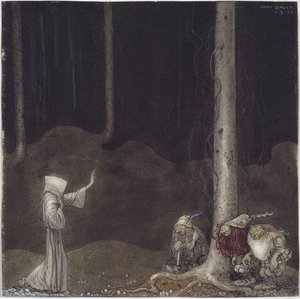 Frere Martin et les trois troll - Broder Martin och tre troll, av Bauer, John (1882-1918). Akvarell på papper av John Bauer