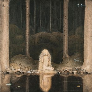 Prinsessan Tuvstarr tittar på sjöns vatten med nostalgi av John Bauer