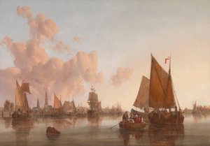 Segelbåtar och pråmar på en holländsk(?) mynning av John Berney Crome