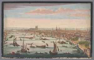 Utsikt över Themsen och City of London från nordväst Westminsters sydöstra prospekt från Somerset House till Westminster Bridge (titel på objekt)