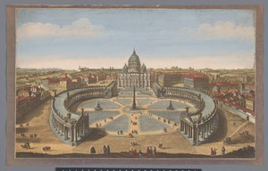 Utsikt över Petersplatsen och Peterskyrkan i Vatikanstaten Peterskyrkan i Rom (titel på objektet)