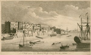 En vy tagen nära Limehouse Bridge med utsikt över Themsen. av John Boydell