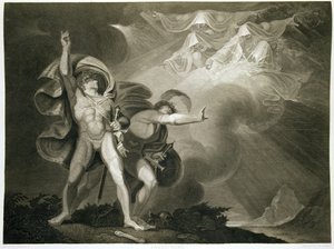 Macbeth, Banquo och de tre häxorna på heden i akt I, scen III av Macbeth av William Shakespeare (1564-1616) publicerad 1805