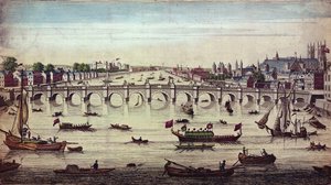 Westminster Bridge, blickande västerut, utgiven av J. Bowles, 1747