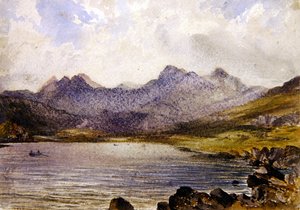 Nära Llyn Crafrant, Wales (akvarell på papper) av John Brett