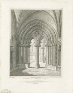 Interiör av Lichfield Cathedral - Chapter House dörröppning: gravyr, nd [c 1819] (tryck)