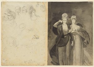 Sketches of Heads verso, vänster, Two Women verso, höger, ca. 1770-1775.