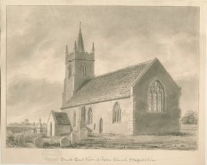 Acton Trussell Church: sepiateckning, 1841 av John Buckler