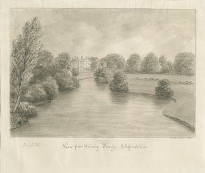 Bishton Hall: sepiateckning, 1841 av John Buckler