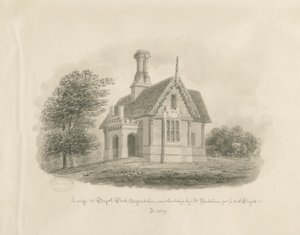Blithfield - "Lodge at Bagot Park": sepiateckning av John Buckler