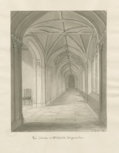 Blithfield Hall - Cloisters: sepiateckning av John Buckler