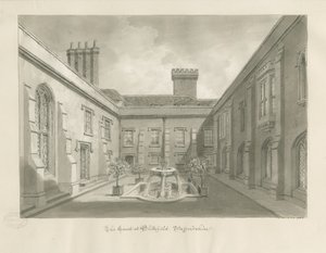 Blithfield Hall - Courtyard: sepia ritning av John Buckler