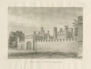 Blithfield Hall - Kitchen Court: sepiateckning av John Buckler