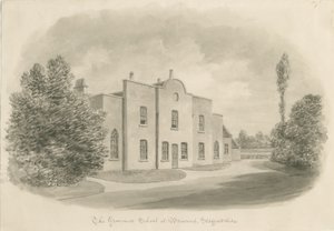 Brewood Grammar School: sepiateckning, nd [c 1842] (teckning) av John Buckler