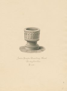 Buckinghamshire - Drayton Beauchamp Church: sepiateckning, 1838 av John Buckler