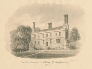 Buckinghamshire - Wellwick - Old House: sepiateckning vinjetterad, 1837 av John Buckler