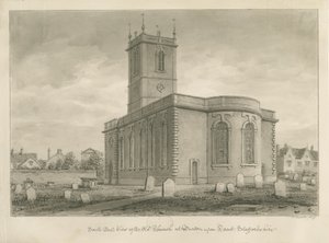 Burton-upon-Trent - Old Church: sepiateckning av John Buckler
