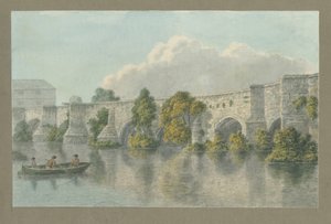 Burton-upon-Trent Bridge and Town: akvarellmålning och [?1700-talet] av John Buckler