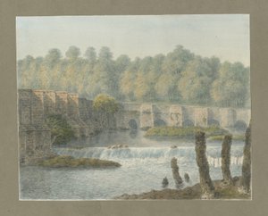 Burton-upon-Trent Bridge and Town: akvarellmålning och [?1700-talet] av John Buckler