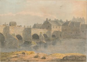 Burton-upon-Trent Bridge and Town: akvarellmålning och [?1700-talet] av John Buckler