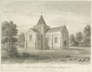 Butterton - St. Thomas"-kyrkan: sepiateckning, 1844 av John Buckler