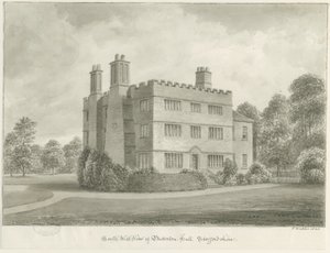 Butterton Hall: sepiateckning, 1844 av John Buckler