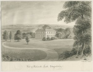 Cheddleton - Ashcombe Hall: sepiateckning, 1844 av John Buckler