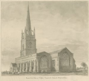 Clifton Campville Church: sepiateckning av John Buckler