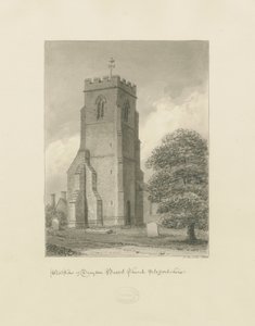 Drayton Bassett Church: sepiateckning, 1838 av John Buckler