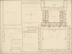 Essex - Audley End - Plan: sepiateckning, 1815 av John Buckler