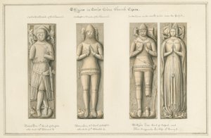 Essex - Earls Colne Church - Effigies: sepiateckning, 1824 av John Buckler