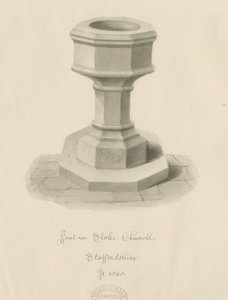 Font Stoke-upon-Trent Church: sepiateckning av John Buckler