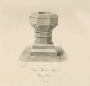 Typsnitt i Audley Church: sepiateckning, 1840 av John Buckler