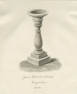 Typsnitt i Barlaston Church: sepiatvättteckning, 1844 av John Buckler