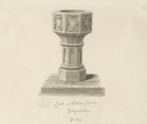 Typsnitt i Blore Church: sepiateckning, 1839 av John Buckler
