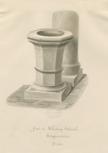 Typsnitt i Chebsey Church: sepiateckning av John Buckler