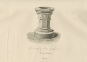 Typsnitt i Kings Bromley Church: sepiateckning, 1839 av John Buckler