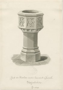 Typsnitt i Norton Canes Church: sepiatvättteckning, 1843 av John Buckler