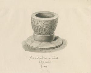 Teckensnitt i Pipe Ridware Church: sepiateckning av John Buckler