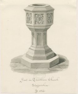 Typsnitt i Trentham Church: sepiateckning, 1844 av John Buckler